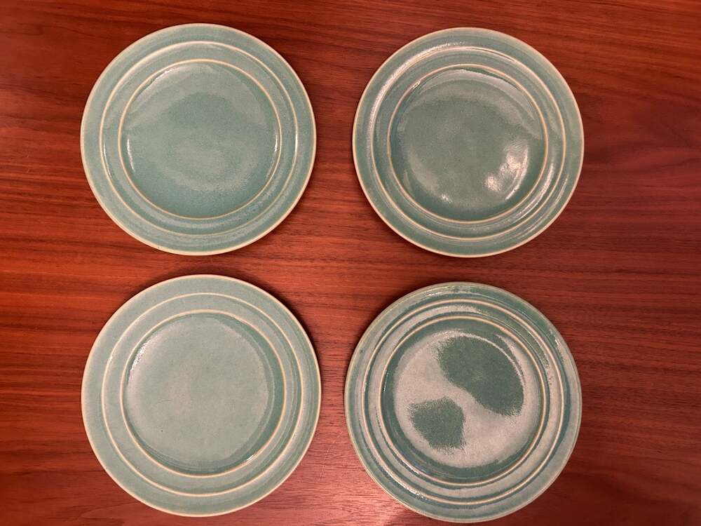 Pacific Pottery 6” Plates, Turquoise Ringware Vintage California 1930s, Set of 4